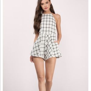 TOBI On the Fence Cream Plaid Halter Romper M NWT 100% Cotton Picnic Coquette